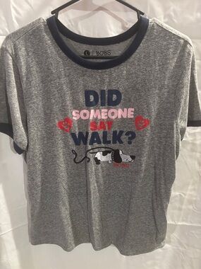 BOBS from Skechers Heather Gray Short Sleeve Tee with Navy and Pink Accents